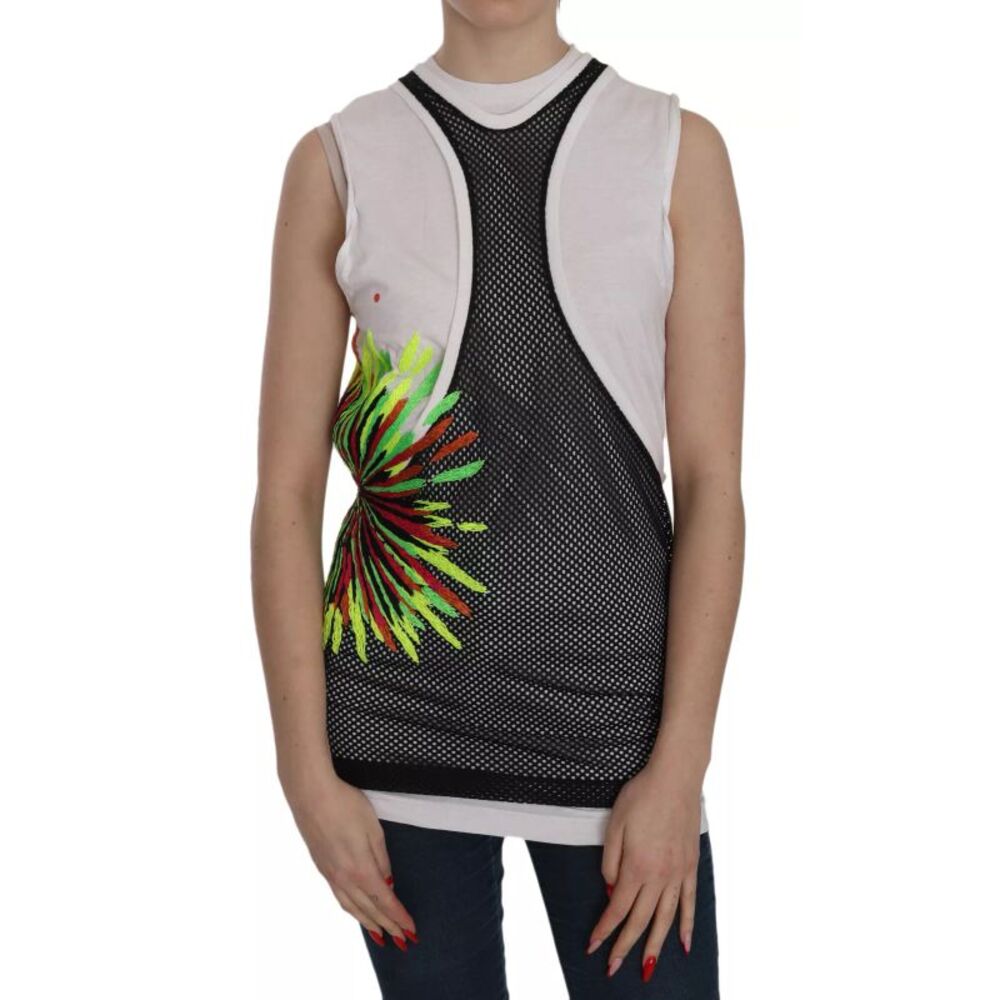 Dsquared² Black White Crew Neck Sleeveless Cotton Women's Blouse